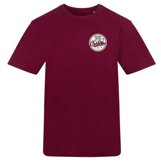 DUZ DENIM-"DRINK BEER - LET'S GET CLOBBERED"-RELAXED FIT TEE-RED WINE