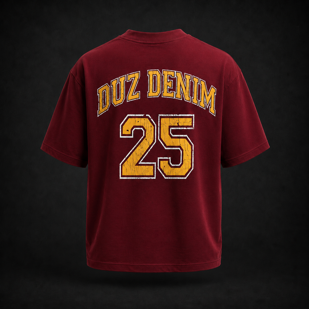 Duz Denim Football Varsity Oversized Tee (Maroon)