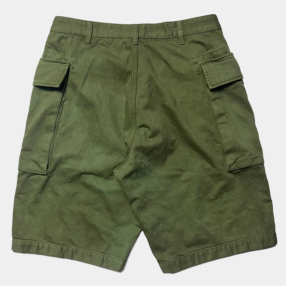 BZEN M.1045 MASH-2 HBT4 REGULAR FIT VEGGIE DYED HERRINGBONE TWILL USMC INSPIRED 12" INSEAM SHORT-7OZ- E0 MOSS GREEN