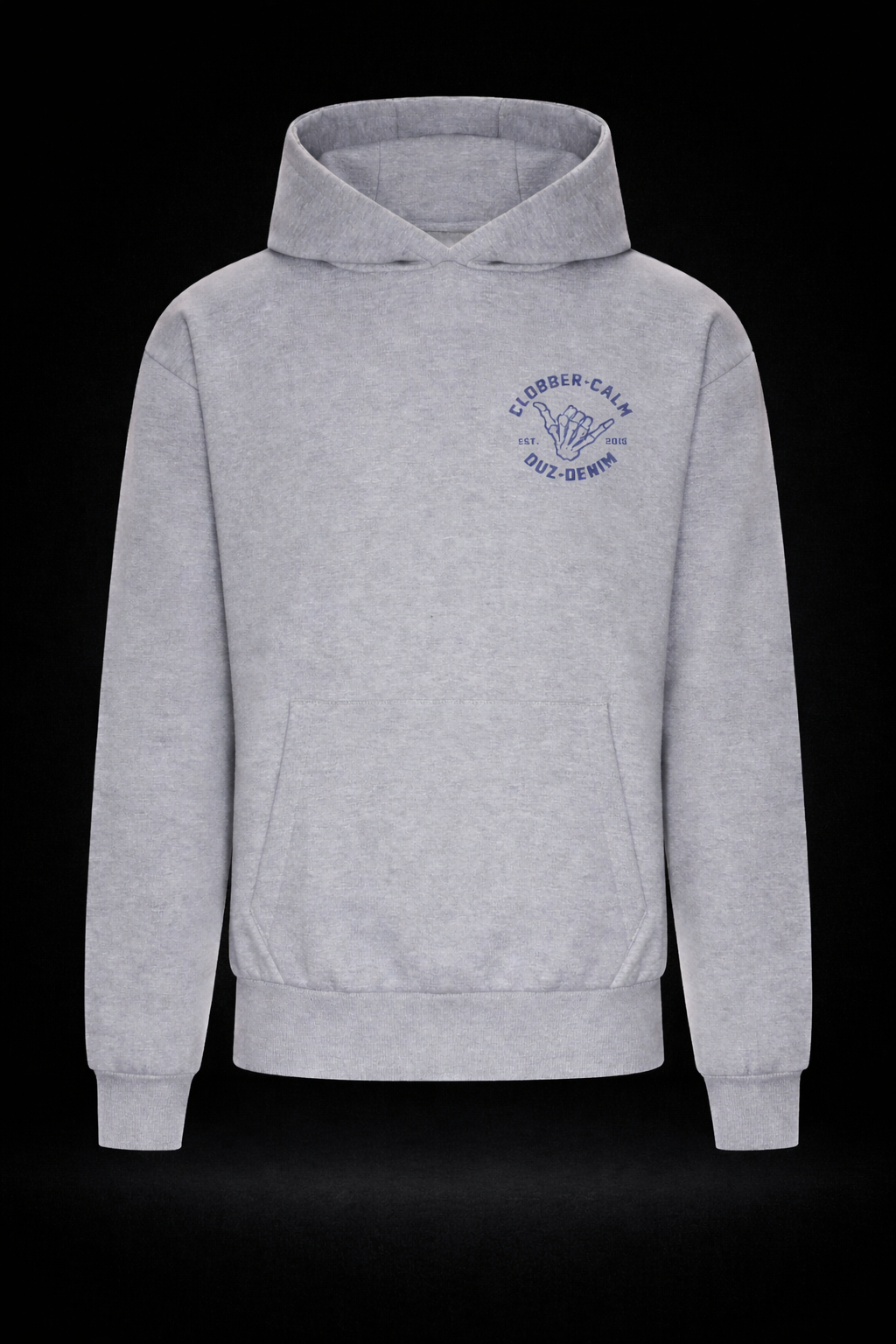 DUZ DENIM X CLOBBER CALM-"NO GUTS NO GLORY"-HEAVYWEIGHT HOODIE-440gsm-HEATHER GREY